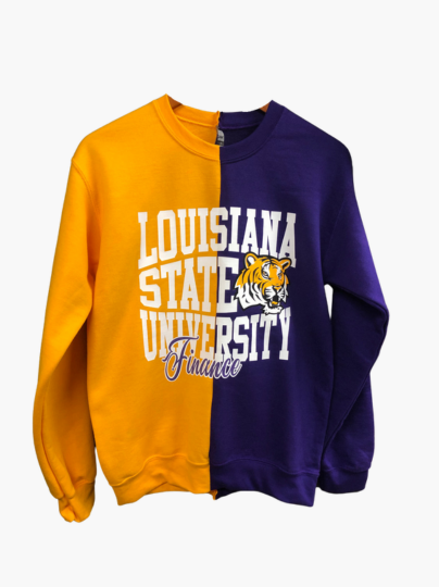 Handmade Louisiana State University Finance Half and Half Sweatshirt