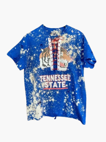 Handmade Tennessee State University Distressed U-Neck Lace-Up T-Shirt