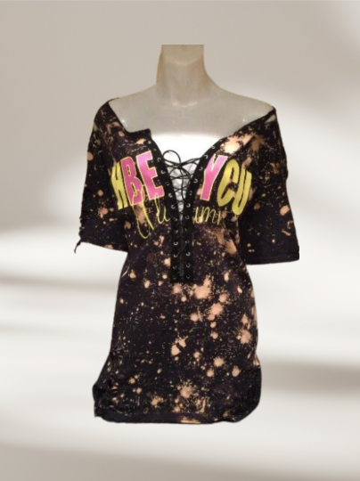 Handmade HBEYCU Distressed Lace Up T-Shirt