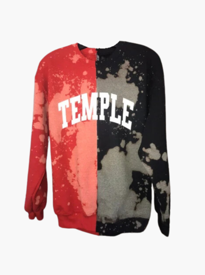 Handmade Temple University Half and Half Unisex Crewneck Sweatshirt