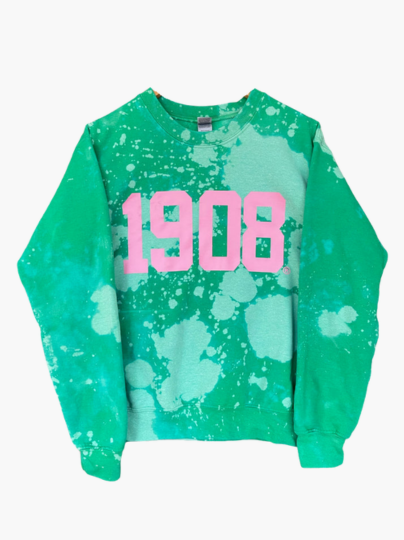 Handmade 1908 AKA Green with Pink Crew Neck Sweatshirt