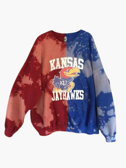Handmade University of Kansas Jayhawks Half and Half Crew Neck Sweatshirt