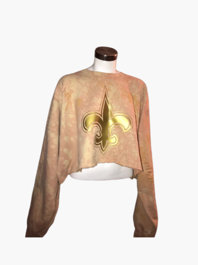 Handmade New Orleans Saints Oversized Light Distress Crew Neck Crop Sweatshirt ONE SIZE