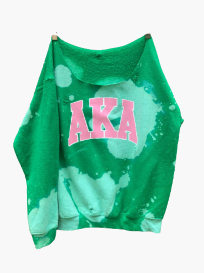 AKA Green Pink Off Shoulder Sweatshirt