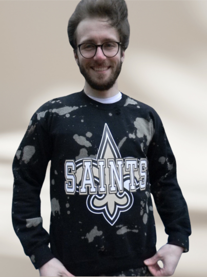 Handmade New Orleans Saints Light Distress Crew Neck Sweatshirt