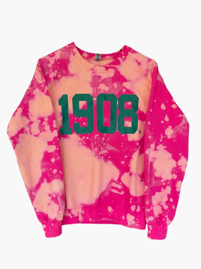 Handmade 1908 AKA Popstar Hot Pink with Green Crew Neck Sweatshirt