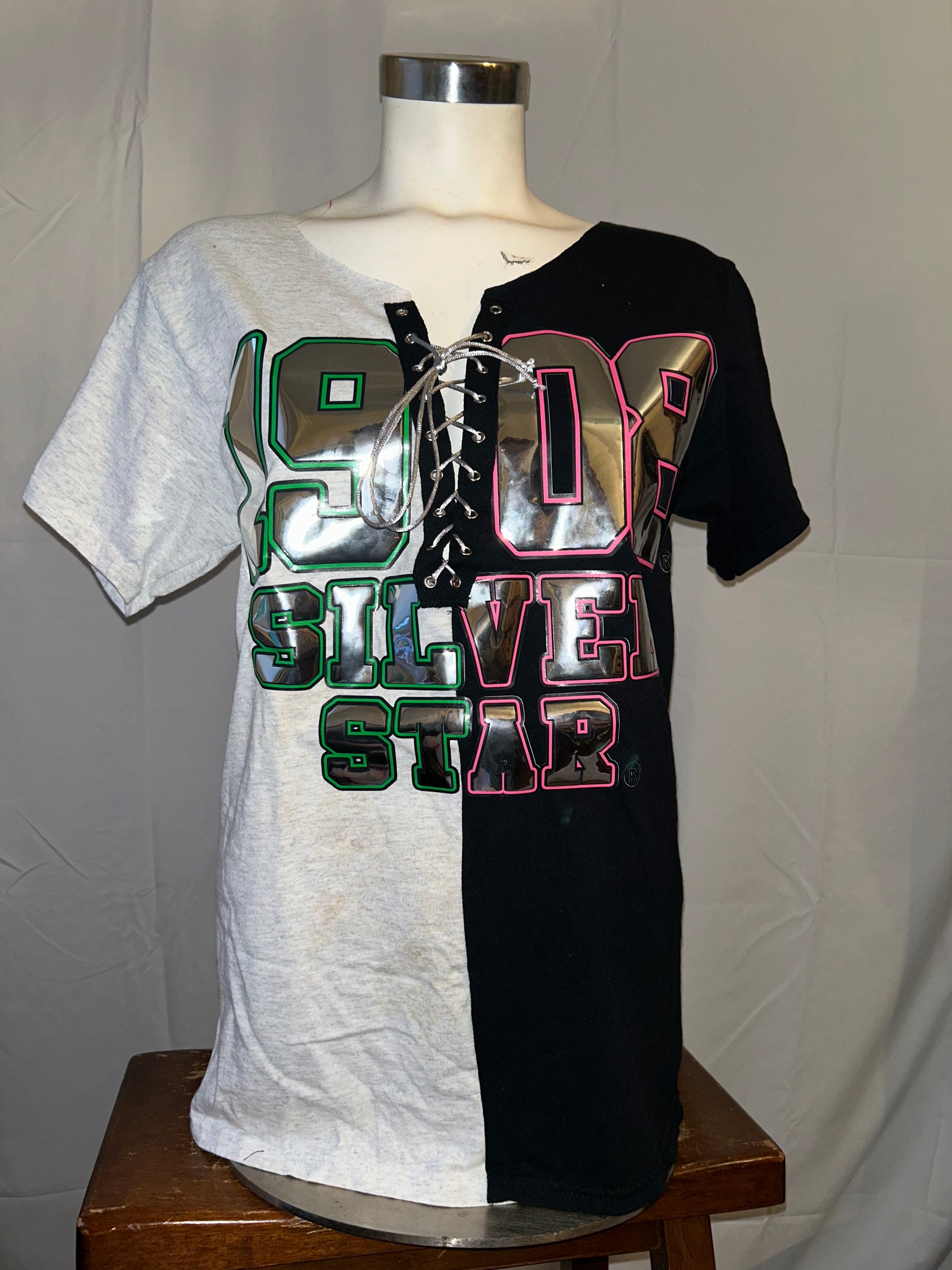1908 Silver Star Half and Half Lace-Up T-Shirt, 1908 Silver Star Lace-Up T-Shirt, Half and Half Lace-Up T-Shirt