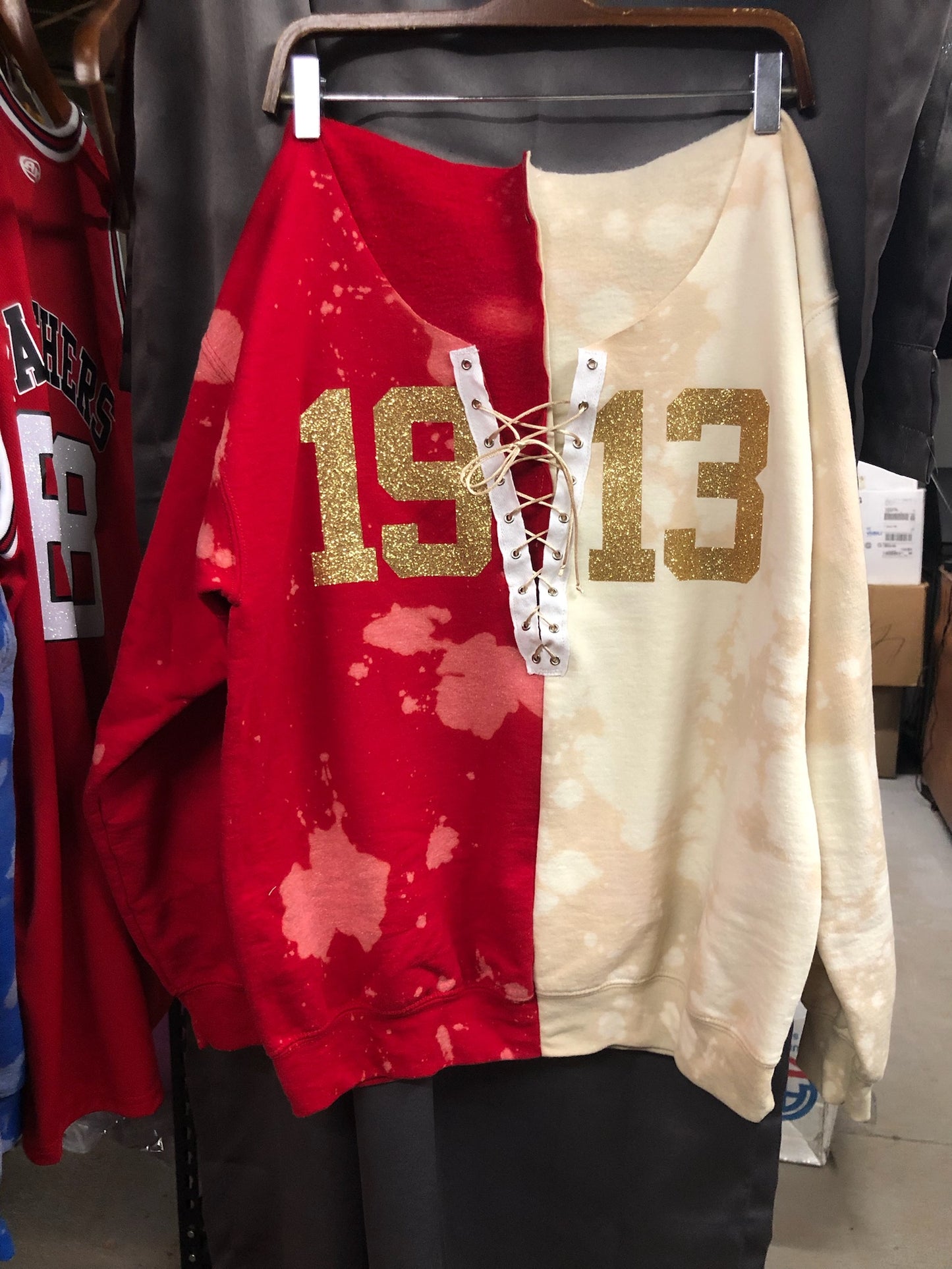 Handmade DST 1913 Glitter Lace Up Full Length Half and Half Sweatshirt