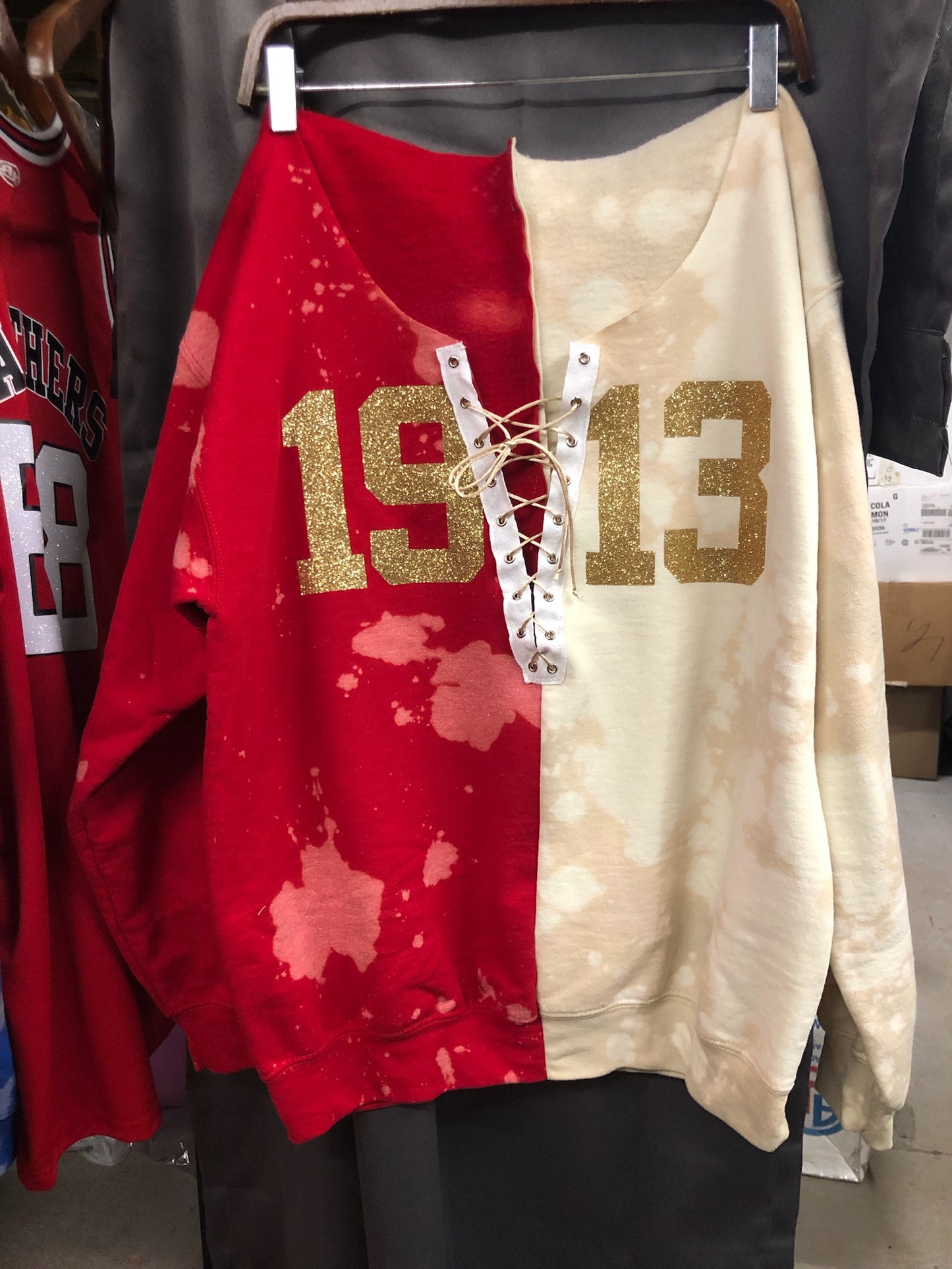 Handmade DST 1913 Glitter Lace Up Full Length Half and Half Sweatshirt