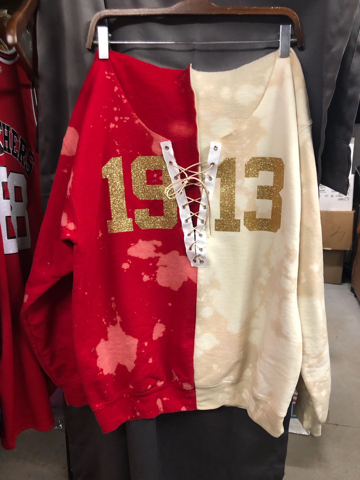Handmade DST 1913 Glitter Lace Up Full Length Half and Half Sweatshirt