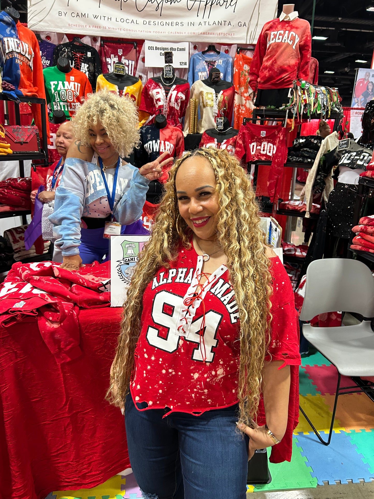 The "Sids" Handmade Alpha Made 'Your Year' White Glitter on Red Dyed Lace Up T-Shirt