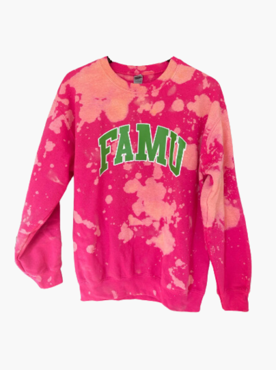 Handmade FAMU AKA Color Way Hand Bleached Crewneck Sweatshirt
