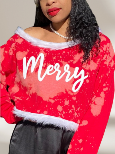 Festive Frost 'Merry' Cropped Holiday Sweatshirt