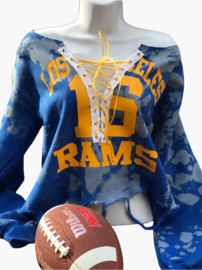 Handmade Los Angeles 16 Rams Distressed Lace Up Sweatshirt