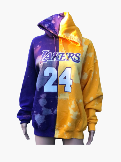 Handmade Los Angeles Lakers 24 Half and Half Hooded Sweatshirt
