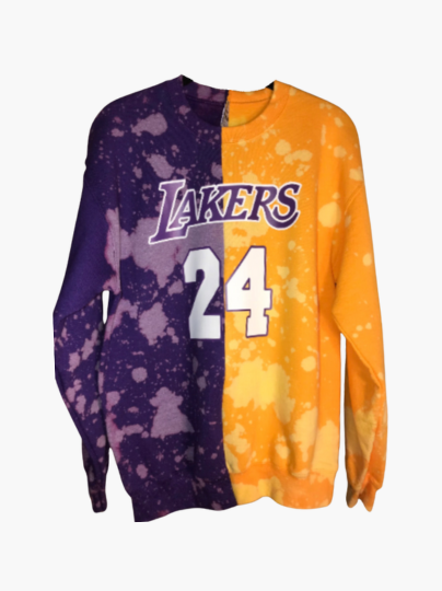 Handmade Los Angeles Lakers 24 Half and Half Crew Sweatshirt