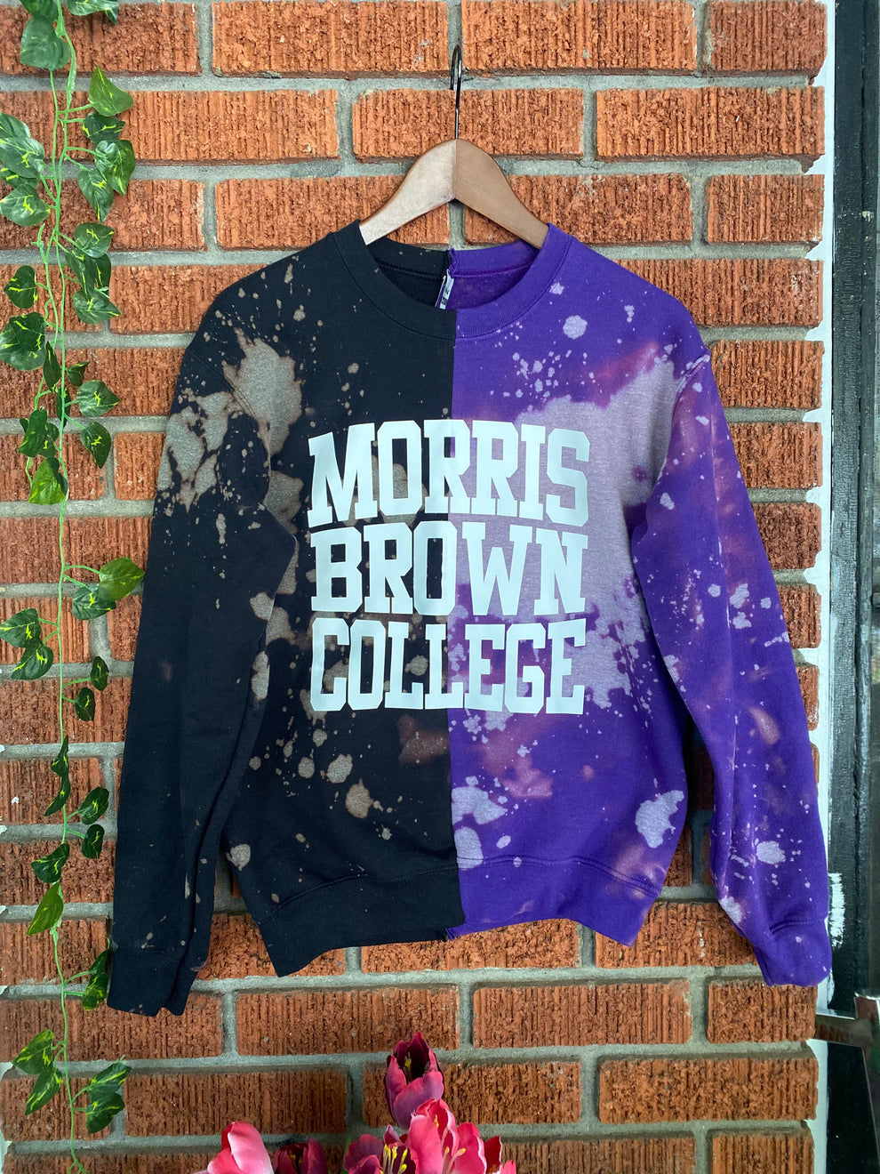 Handmade Morris Brown Half and Half Crew Neck Unisex Sweatshirt