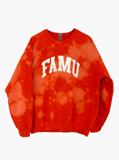 Handmade FAMU Orange Hand Bleached Off Shoulder Distressed high quality Crop Sweatshirt