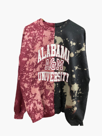 Handmade Alabama A & M University Half and Half Crew Neck Sweatshirt