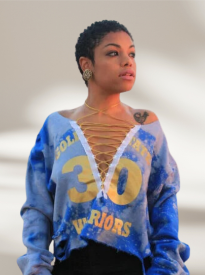 Handmade Golden State Warriors Distressed Lace Up Sweatshirt