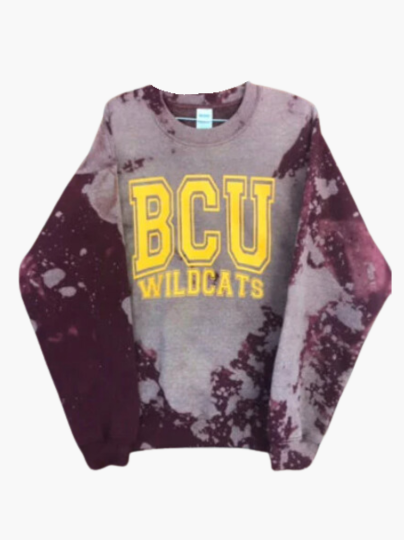 Handmade Bethune Cookman Wildcats Light Distress Crew Neck Sweatshirt