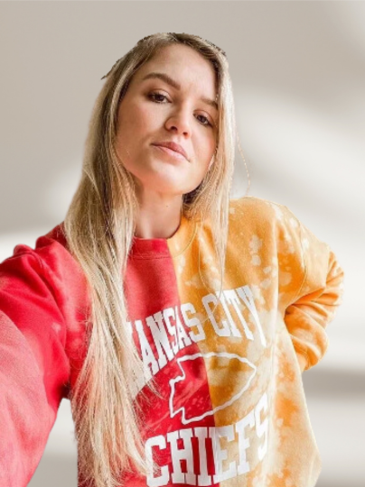 Handmade Kansas City Chiefs Half and Half Crew Sweatshirt