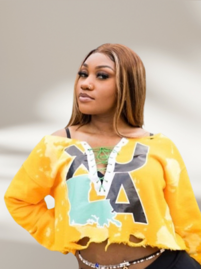 Handmade Xavier “XULA” Distressed Lace-Up Off-Shoulder Cropped Sweatshirt