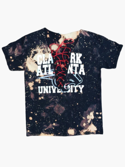 Handmade Clark Atlanta University Lace Up Panther Print Off Shoulder T-Shirt