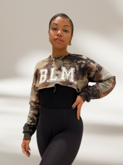 Support a Cause! Bold B.L.M. (Black Lives Matter) Handmade Crew Neck or Off Shoulder Super Crop Sweater