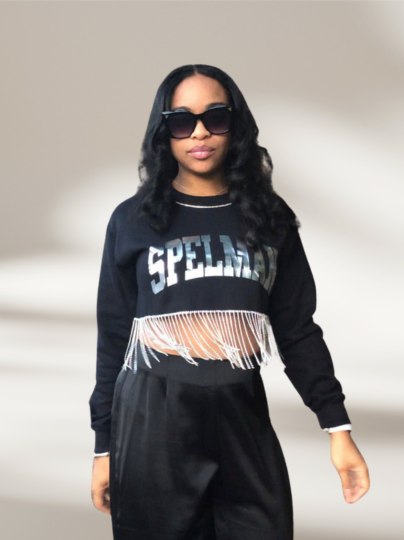 Custom Crown Jewel Razzle Dazzle Rhinestone Fringe Crop Sweater