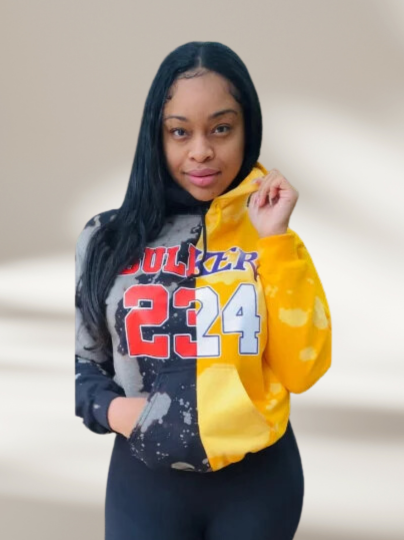 Handmade BUL-KERS Bulls 23 Lakers 24 Jordan-Kobe Half and Half Hooded Sweatshirt