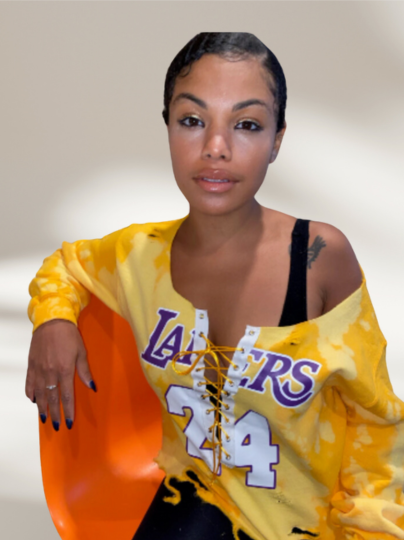 Handmade Los Angeles Lakers 24 Lace Up Distressed Sweatshirt