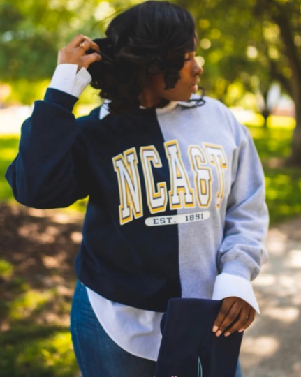 Handmade NCAT Ania NC A&T NCAT Half and Half Crew Neck Unisex Sweatshirt
