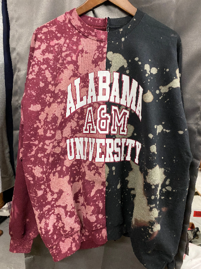Handmade Alabama A & M University Half and Half Crew Neck Sweatshirt