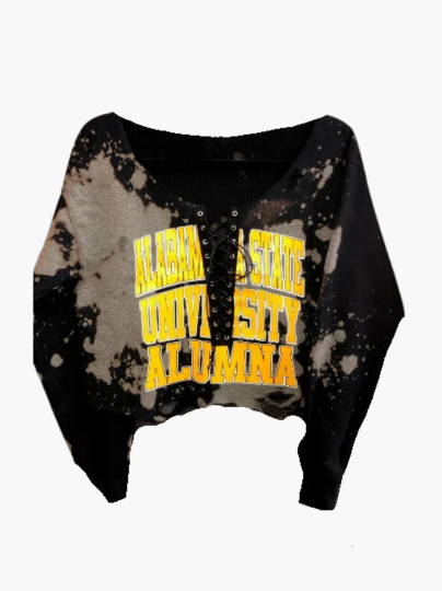 Handmade Alabama State University Alumna Distressed Lace Up Cropped Sweatshirt