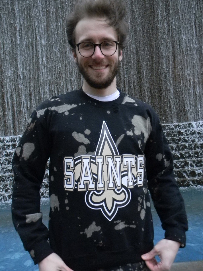 Handmade New Orleans Saints Light Distress Crew Neck Sweatshirt