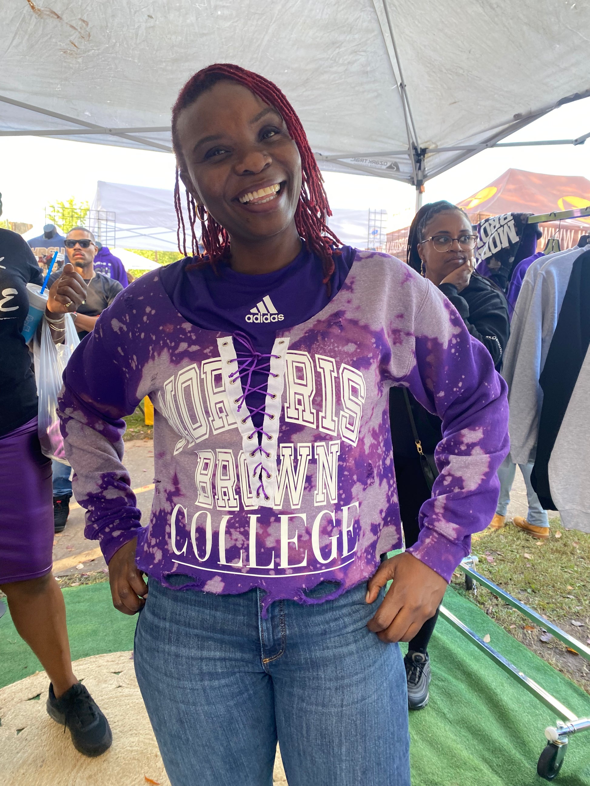 Morris brown college women’s lace up sweatshirt cropped purple only at cami co. Lace