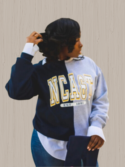 Handmade NCAT Ania NC A&T NCAT Half and Half Crew Neck Unisex Sweatshirt