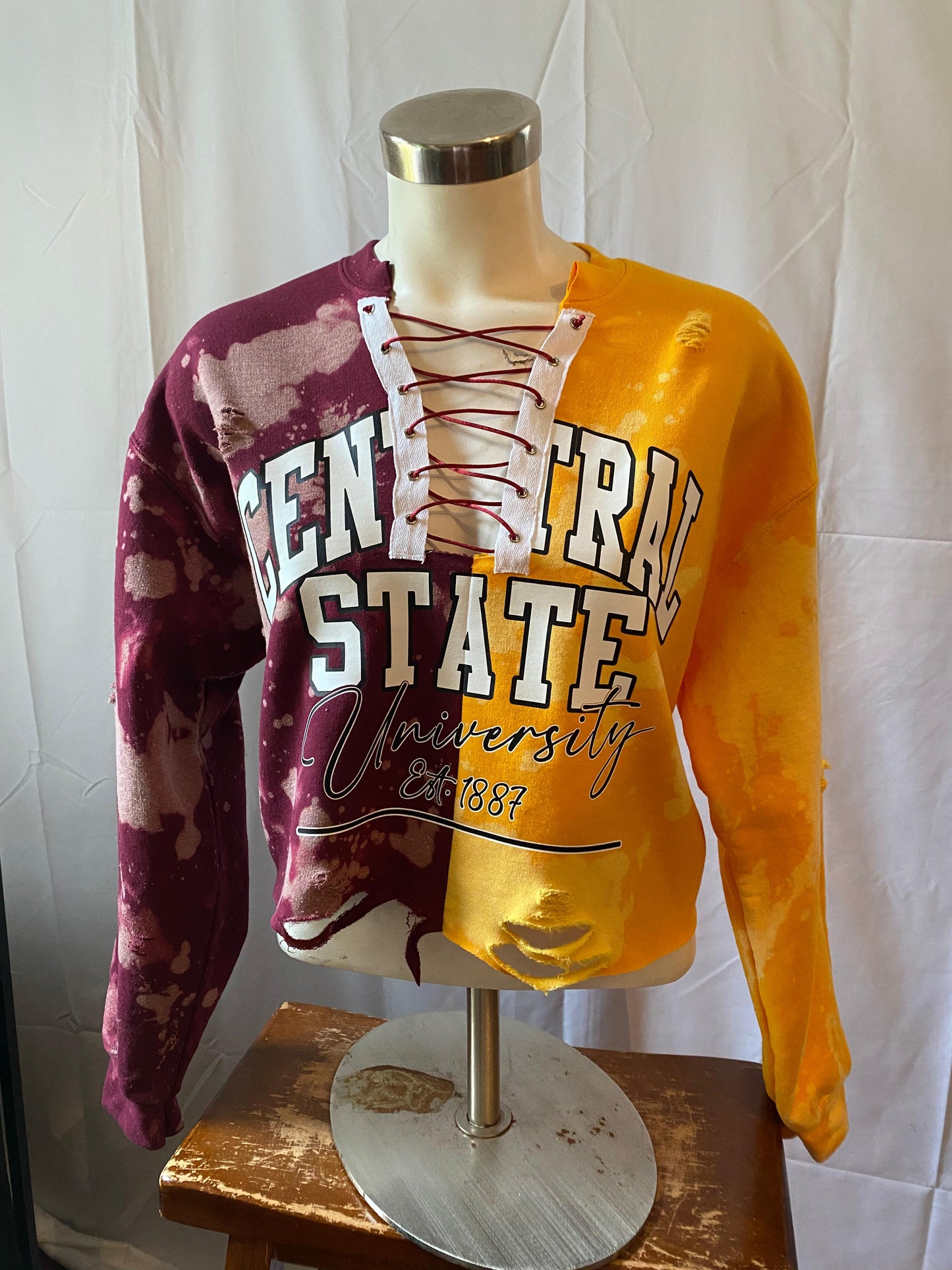 Central State Half and Half Lace-Up Sweatshirt, Half and Half Lace-Up Sweatshirt