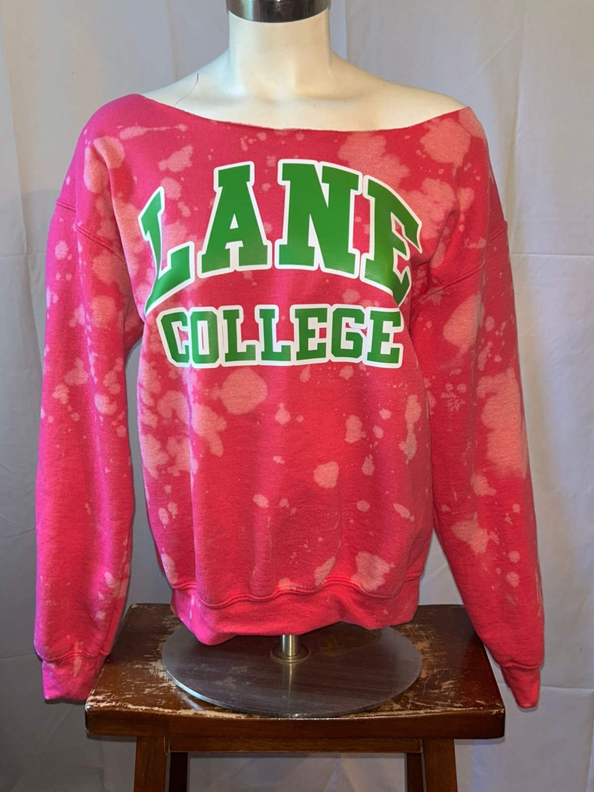 Red sweatshirt with 'LANE COLLEGE' text on a mannequin against a white background
