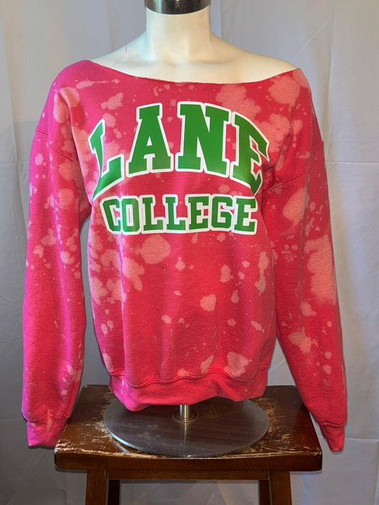 Red sweatshirt with 'LANE COLLEGE' text on a mannequin against a white background