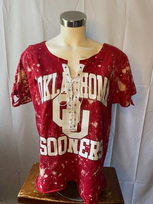 Oklahoma Sooners Lace Up T-Shirt in Crimson, Lace Up T-Shirt in Crimson