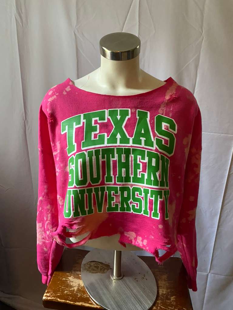 Texas Southern University AKA Blossom Off Shoulder Sweatshirt ,"TSU" AKA Blossom Off Shoulder Sweatshirt