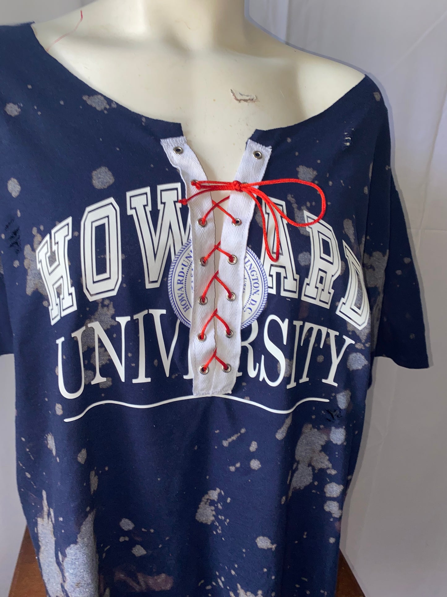 Howard University Lace Up T-Shirt in Hand Bleached Navy