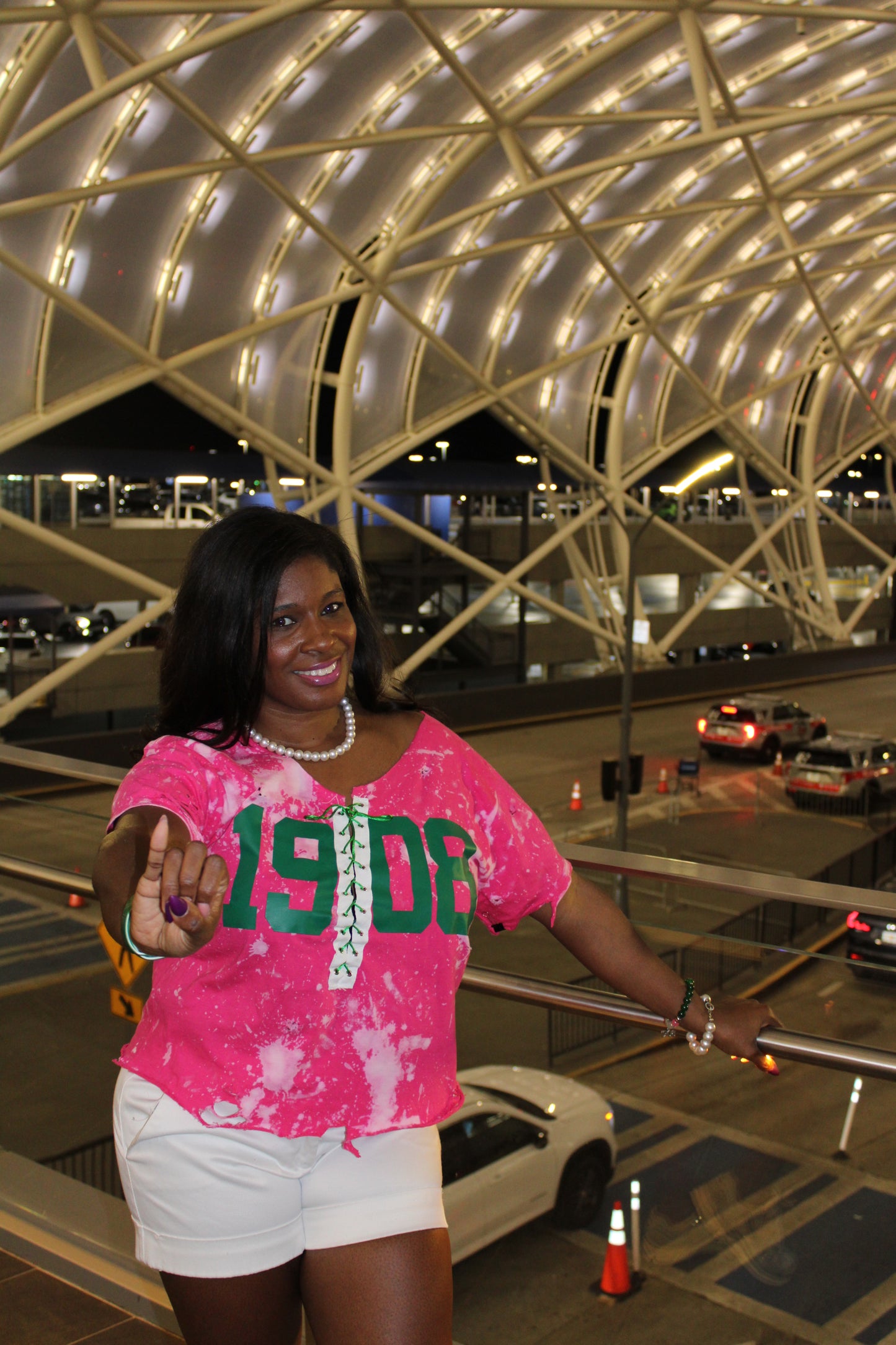 Handmade 1908 AKA Popstar Hot Pink with Green Lace Up T-Shirt