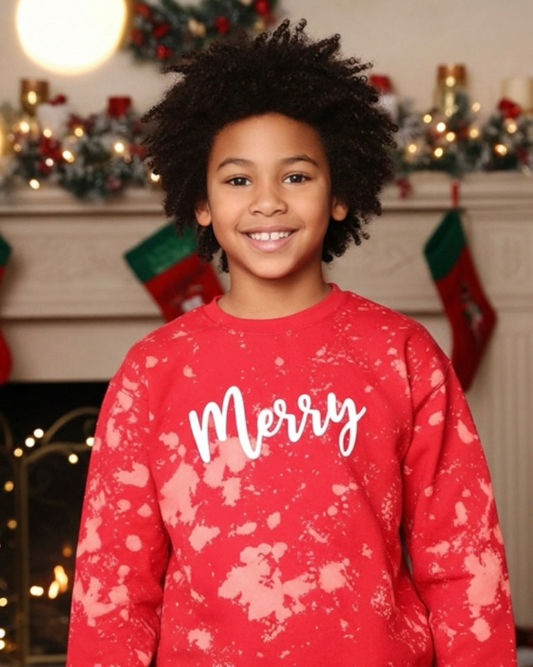 Bleached Merry Kids Crewneck