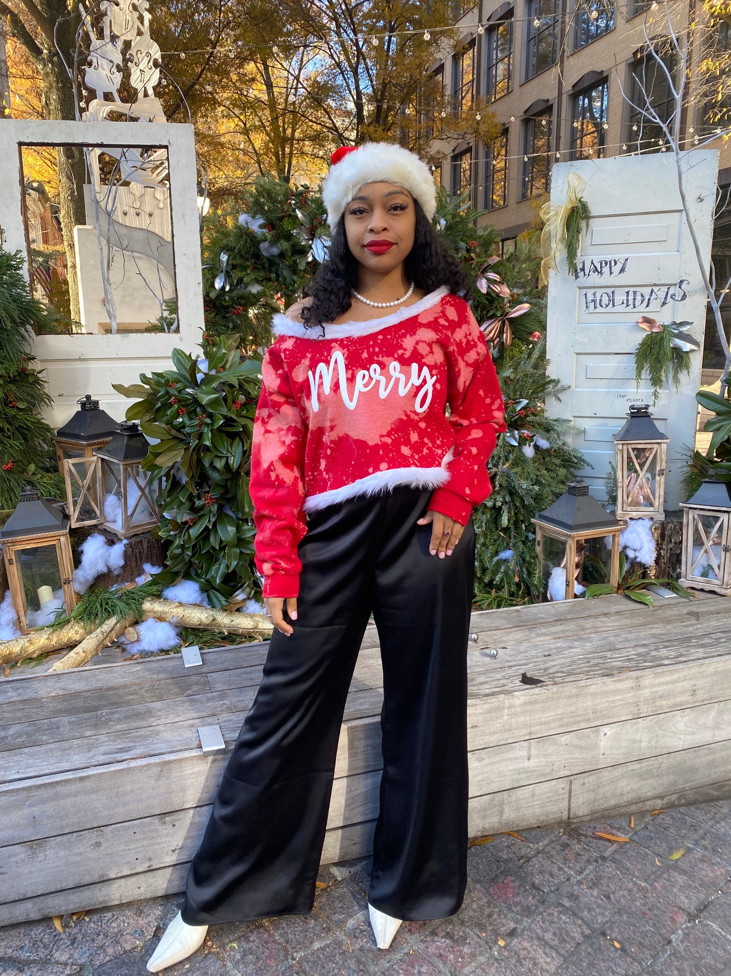 Festive Frost 'Merry' Cropped Holiday Sweatshirt