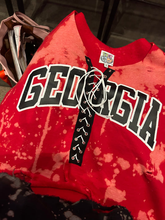 Handmade "Georgia" Lace Up Off-Shoulder Sweatshirt
