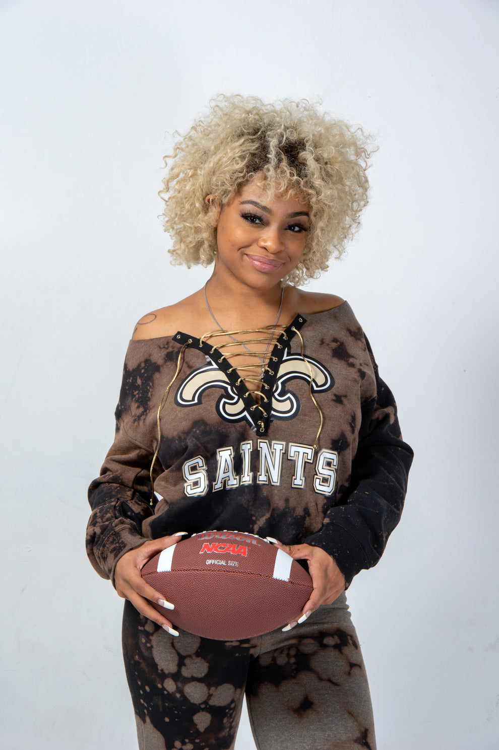 Handmade New Orleans Saints "Flower Saints" Lace Up Sweatshirt