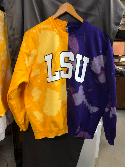 Handmade LSU Half and Half Crewneck Sweatshirt